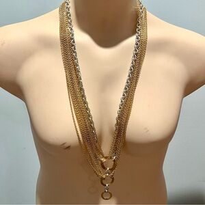Vintage Women’s Multi-Long Strand Gold & Silver Tone Chained Necklace